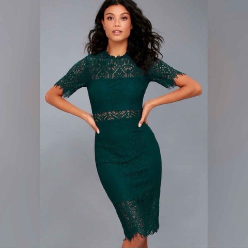 Lulu’s Forest Green Lace Dress